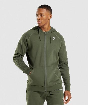 Bluzy Z Kapturem Męskie Gymshark Crest Zip Up Oliwkowe | PL 3563FDN